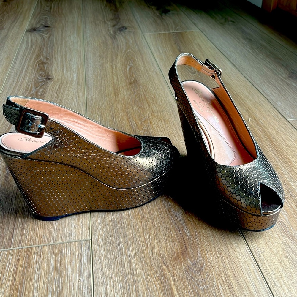 robert clergerie paris ‘bustyma’ bronze wedge size 39